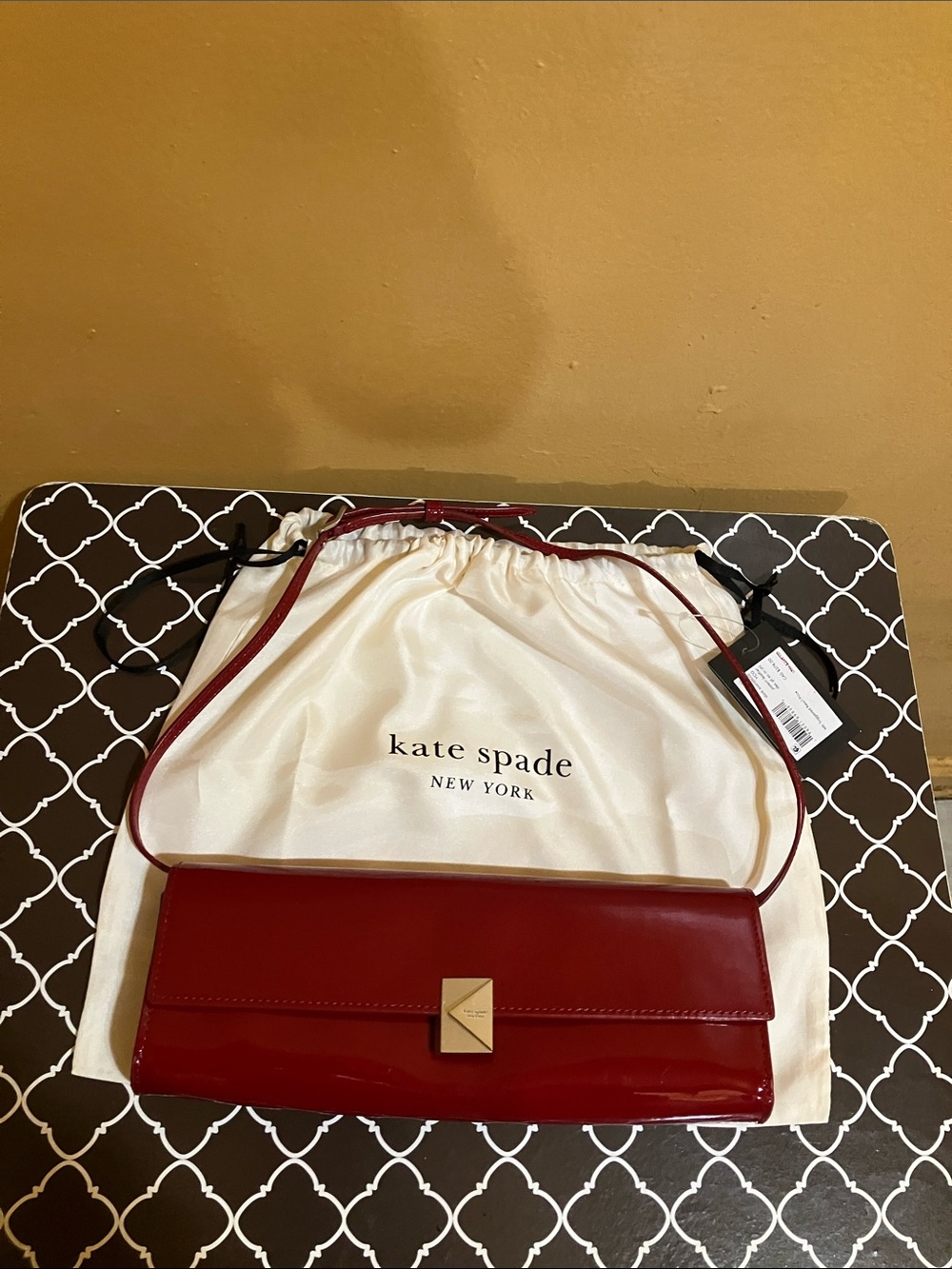 kate spade  Dark Scarlett Patent Leather Wristlet Clutch with Gold Hardware